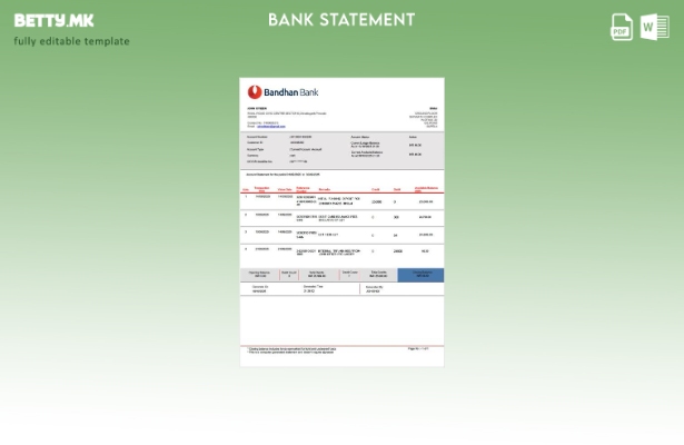 Шаблон за зборови во модерен стил на Индија Бандан за извод од банкарска сметка